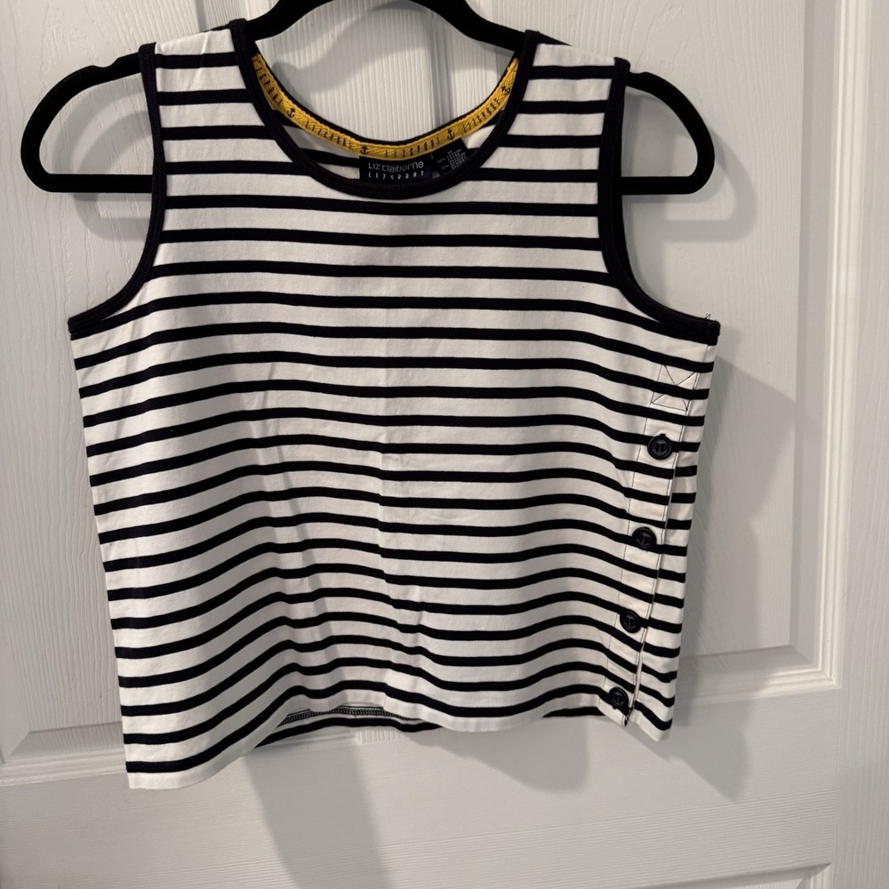 Liz Claiborne Women's Crop Tank Navy blue/white stripes Size M Nautical Beach